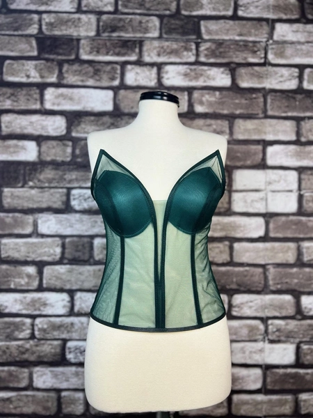Emerald Green Satin Corset Top - Handmade Lingerie Bustier