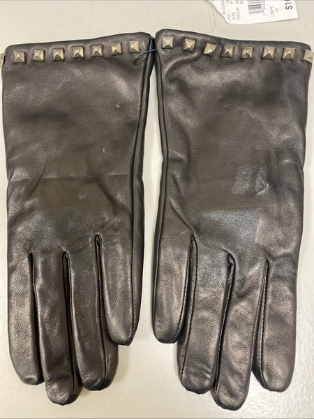 Bloomingdales Women's Black Leather Studded Gloves Size 7.5  NWD