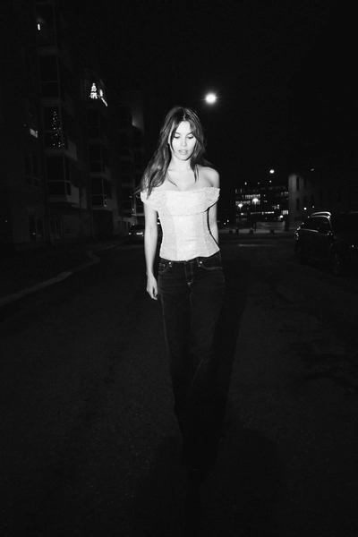 DRAPED RHINESTONE MESH TOP