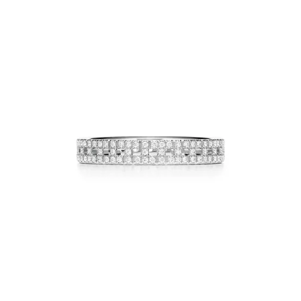 Tiffany T True Narrow Ring in White Gold with Pavé Diamonds
