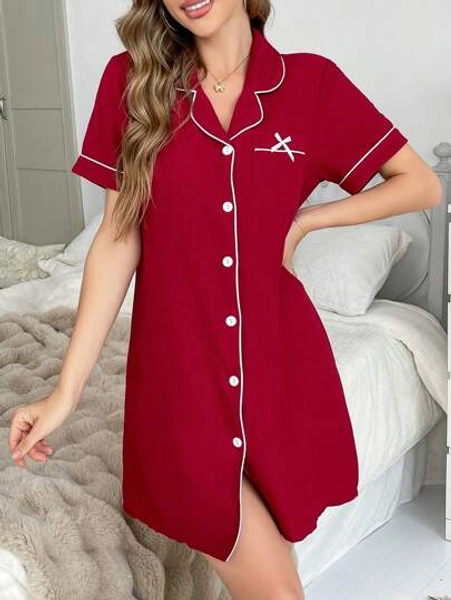 Colorblock Trim Bow Decor Pockets Open Front Ladies Nightgown