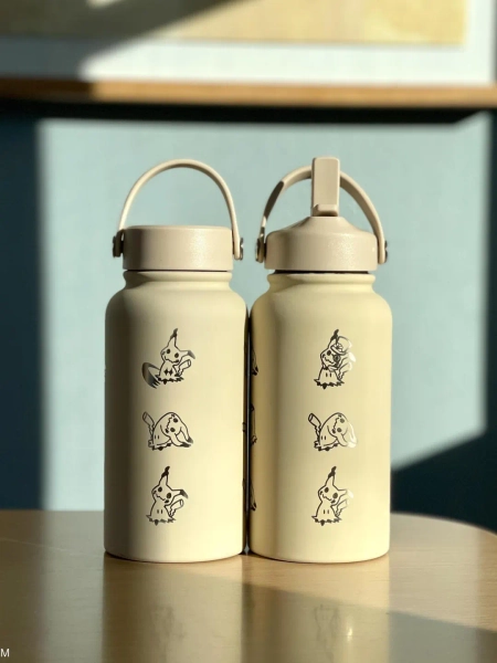 Mimikyu Water Bottle Engraved Coffee Tumbler With Disguised & Busted Form, Unite Noble Style Dapper Hat, Jesse’s Mimikyu Waterbottle Thermos - Etsy