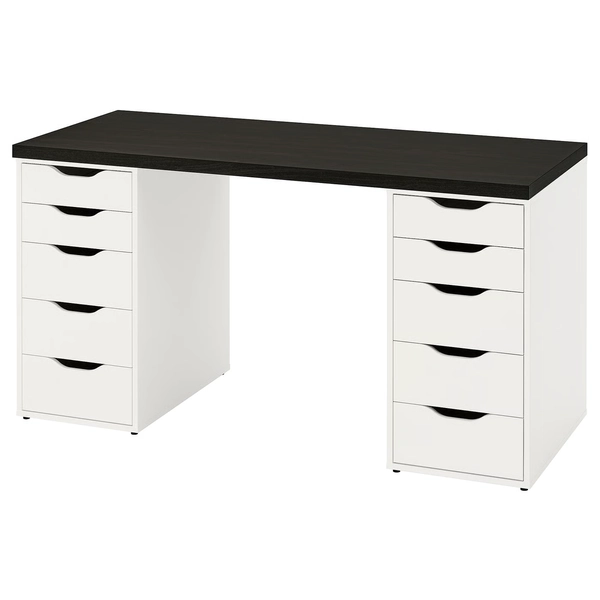 LAGKAPTEN / ALEX Desk - black-brown/white 55 1/8x23 5/8 "