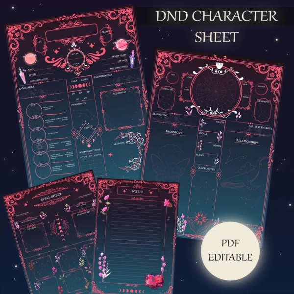 Dnd 5E Character Sheet – Celestial Theme | Printable RPG | Digital Download - Etsy