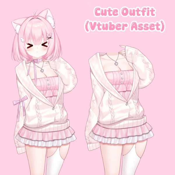 Cute Outfit Skirt With Sweater | Vtuber Clothing Asset - Etsy
