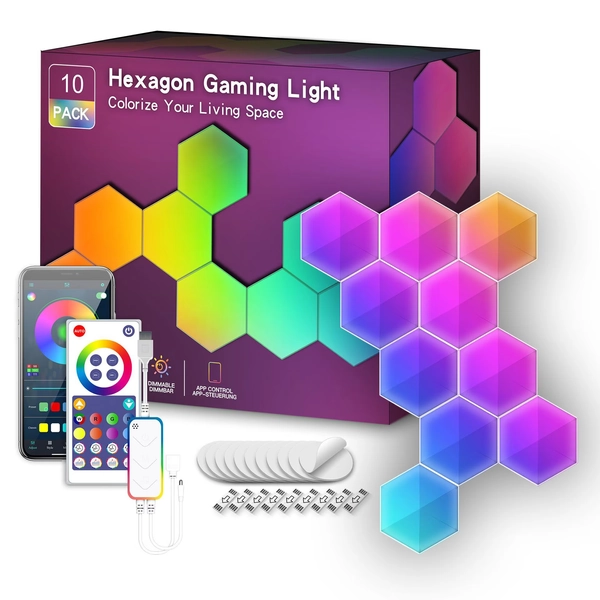 LED Hexagon Lights Panels, RGBIC Hexagon LED Wall Lights, Wi-Fi Smart Home Decor Creative Wall Lights with Music Sync, Works with Alexa Google Assistant for Bedroom, Gaming Decor, 10 Pack - Walmart.com