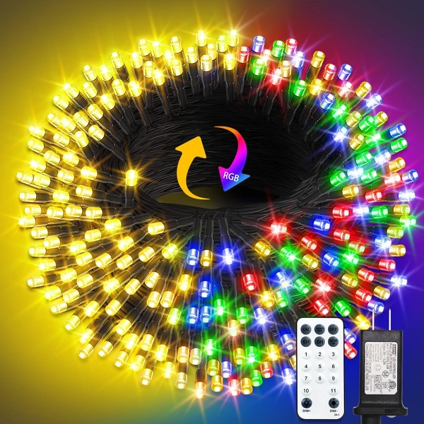 300 LED Color Changing Christmas String Lights, 100FT Warm White Multicolor O...