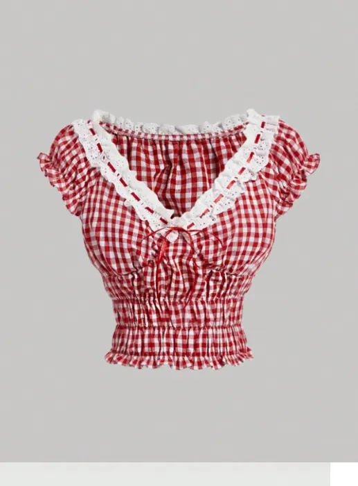 Plaid Red Blouse 