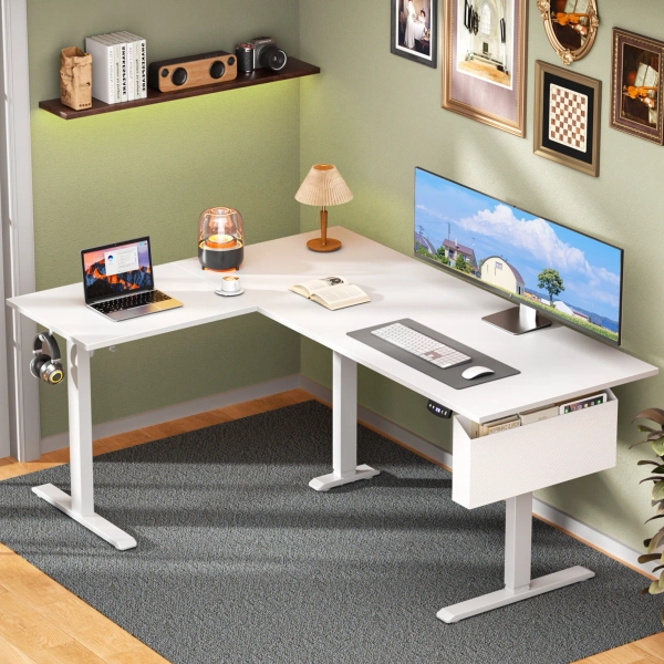L-shaped Standing Desk – Adjustable Height Electric Desk With Memory Controller