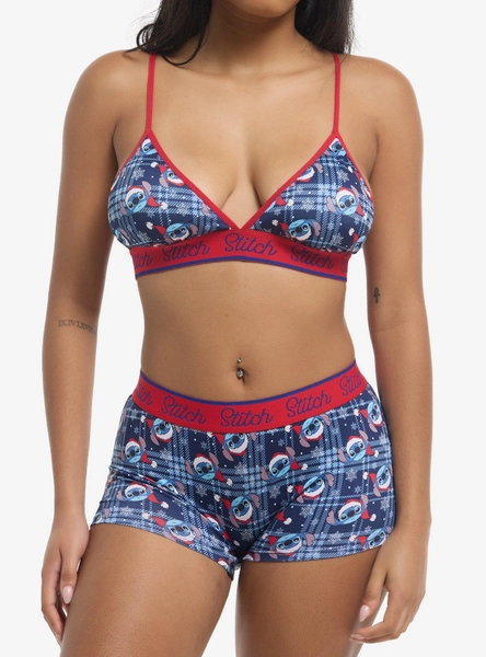 Disney Stitch Plaid Holiday Bra & Boyshort Panty Set