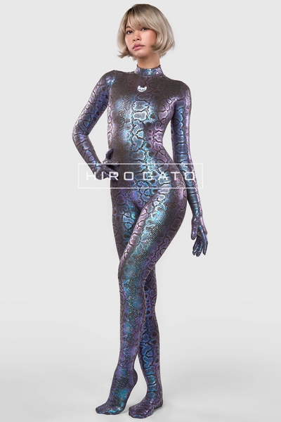 Schlangenhaut Catsuit Grau Blau Zentai Spandex - Hiro Gato