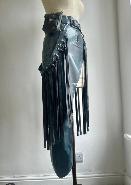 Mad max asymmetrical skirt with fringe straps and bag. — Antidote London Latex