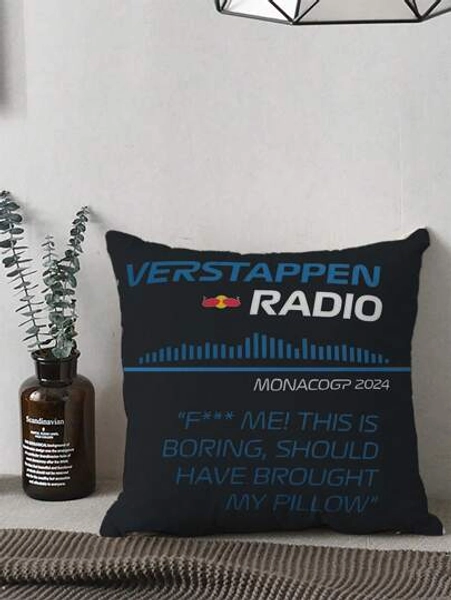 Capa de almofada Verstappen Radio Monaco 2025, 1 peça - Design de texto em negrito, com zíper, poliéster lavável à máquina - Ideal para decoração contemporânea e presentes, sem enchimento incluído, almofadas decorativas