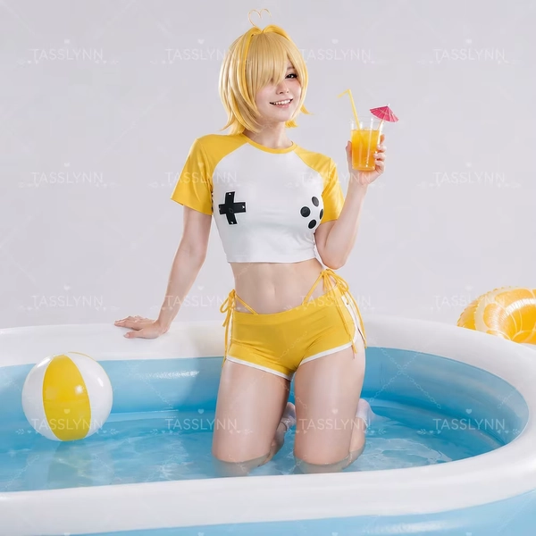NIKKE Elegg Cosplay Two Piece Set Yellow White Raglan Crop Top Drawstring Shorts Game Costume for Comic Con Private Shooting - AliExpress 200000532