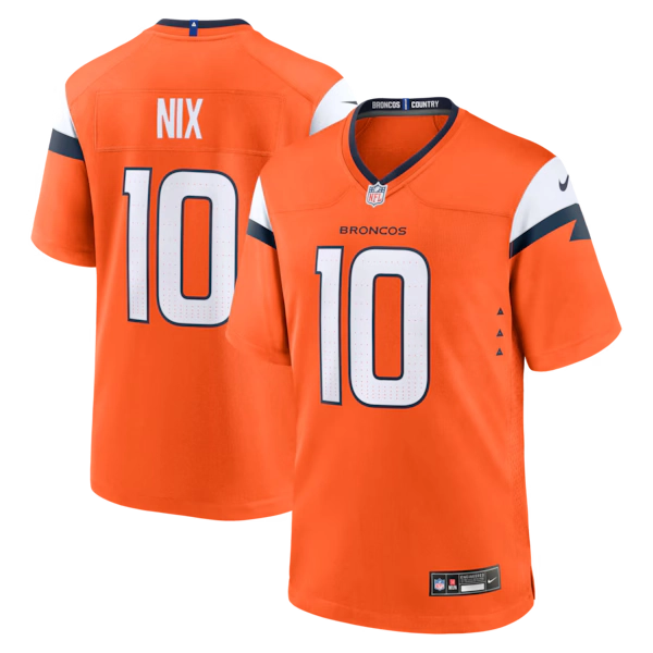 Denver Broncos Nike Game Home Jersey - Orange - Bo Nix - Mens