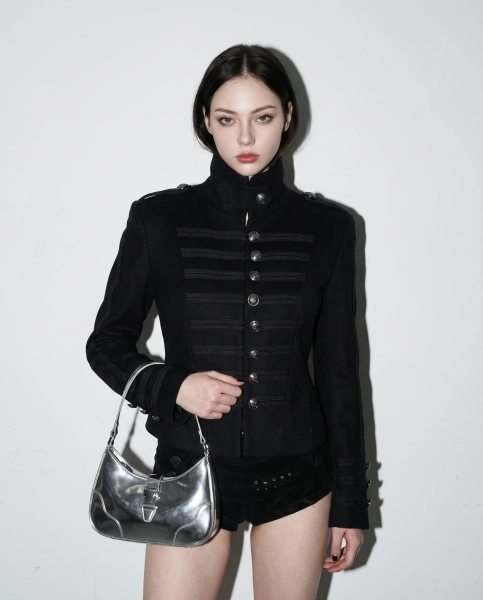 Mid Crop Wool Blend Military Napoleon Jacket