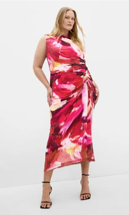 Vivid Mesh Print Maxi Dress - colour burst