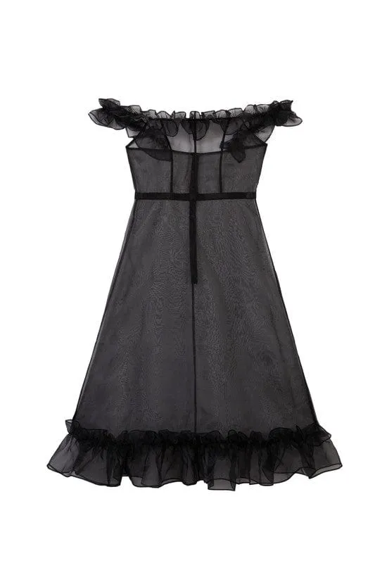 Emily Black Organza Ruffle Dress