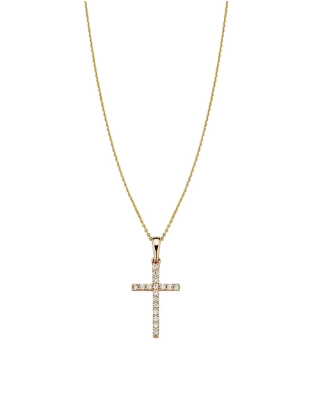 14K Yellow Gold Faith Diamond Cross Pendant Necklace