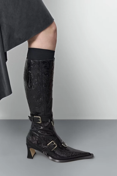 Eliya Boots - Black Embossed Leather