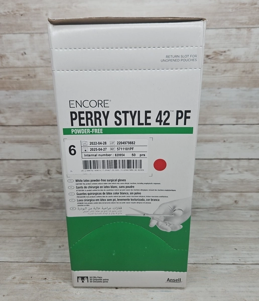 Encore Perry Style 42 PF Surgical Glove Latex Sterile Size: 6 *See Date*4-25