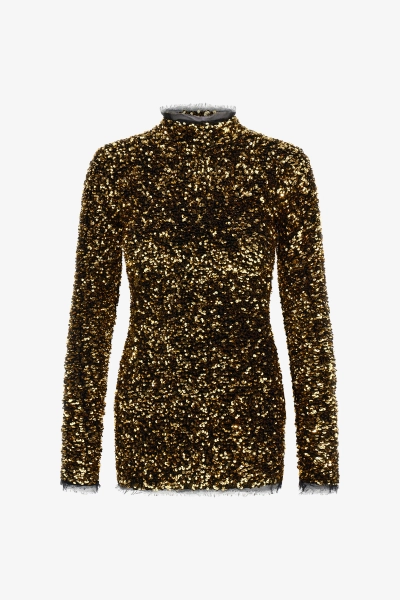 Roberto Cavalli Gold Sequin Mini Dress - Female Dresses Gold 46 46