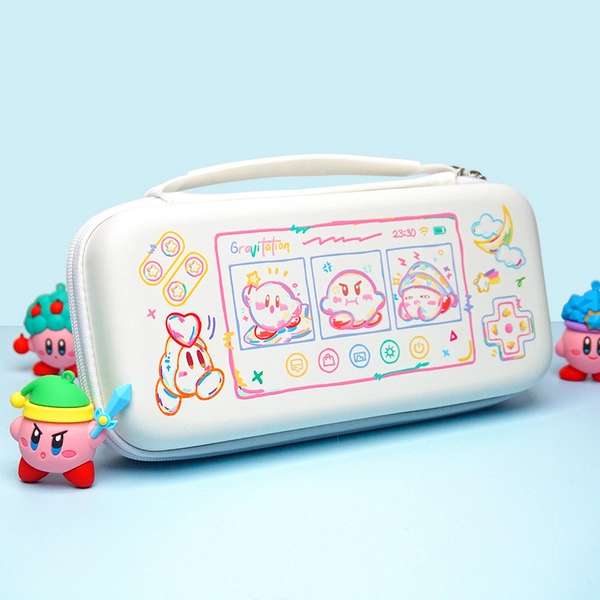 Kirby Switch Storage Case Cute Kirby Doodle Switch OLED Carrying Case Kawaii Kirby Drawings - White