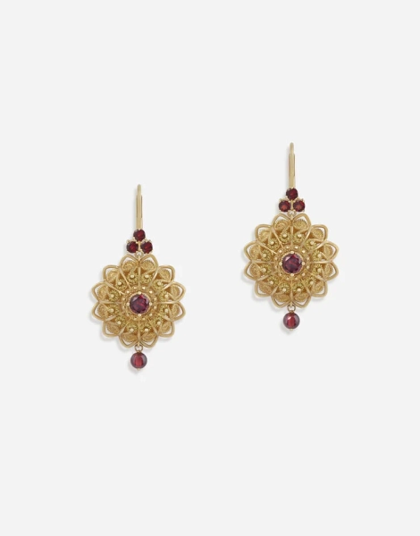 Dolce & Gabbana Filigree Earrings 18-carat yellow gold and rhodolite garnets