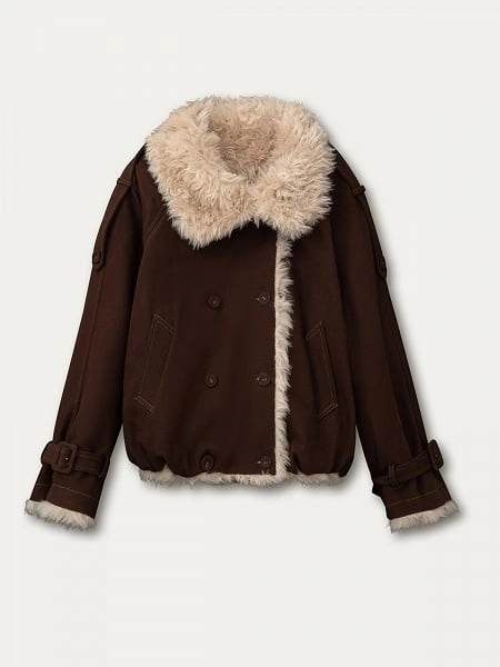 Brown Vintage Double-sided Faux Fur Jacket with Buckle Cuffs