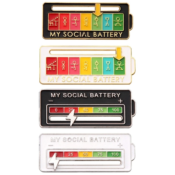 Social Battery Status Pin Social Energy Badge Funny Gift - Black A