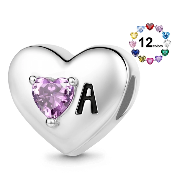 Heart Initial Birthstone Charm