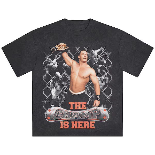 Men's Black John Cena Snow Wash The Champ Is Here Boxy T-Shirt