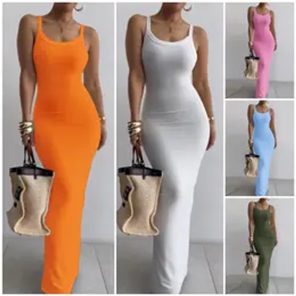 CHICME Women Spaghetti Strap U-Neck Casual Maxi Dresses Slim Fit Cami Dress/Elegant Solid Color Cami Lounge Dress Party Club Bodycon Dress