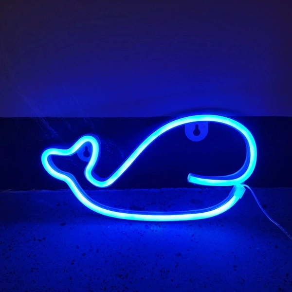 Neon Whale Sign Cute Whale LED Light Neon Decor - Blue