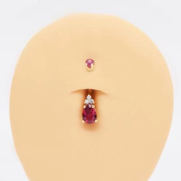14k Solid Gold L shape Diamond Belly Button Ring Navel Piercing Ruby color stones Threaded navel Ring Barbell Belly Jewelry