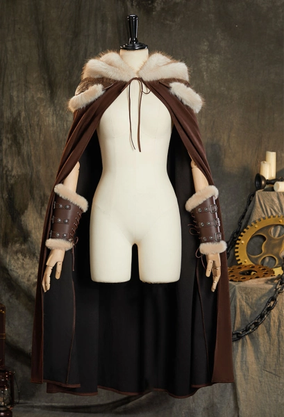 Astrid Derivative Viking Style Cosplay Costume Medieval Retro Plush Cloak with Shoulder Armor and Wrist Armor