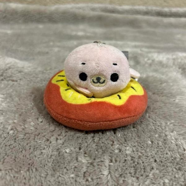 San-X Mamegoma X Doughnuts Donut Keychain Plush Pink...