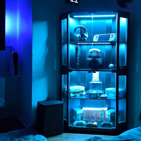 TEMU Glass Corner Display Case, Collectible Display Case With 3-color Led Lights, 4-layer Large-capacity Storage Display Case, Toy And Trophy Storage