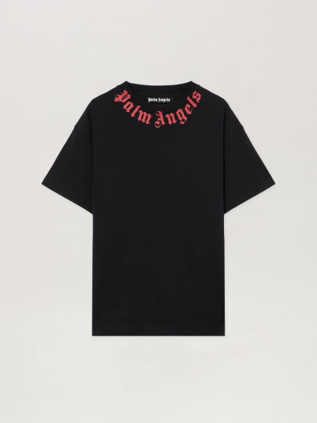 PALM ANGELS Neck Logo T-shirt - Man T-shirts & Polos Black Off White M M