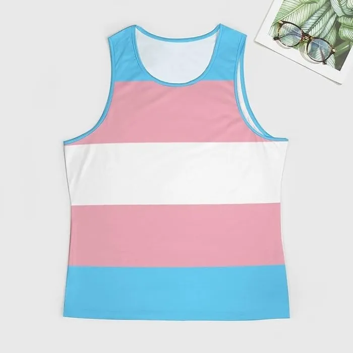 Transgender Pride Flag Tank Tops Mans Sleeveless Tees Athletic Vest Top Lithe Breathable Casual Tshirts Muscle - X-Large - Blue