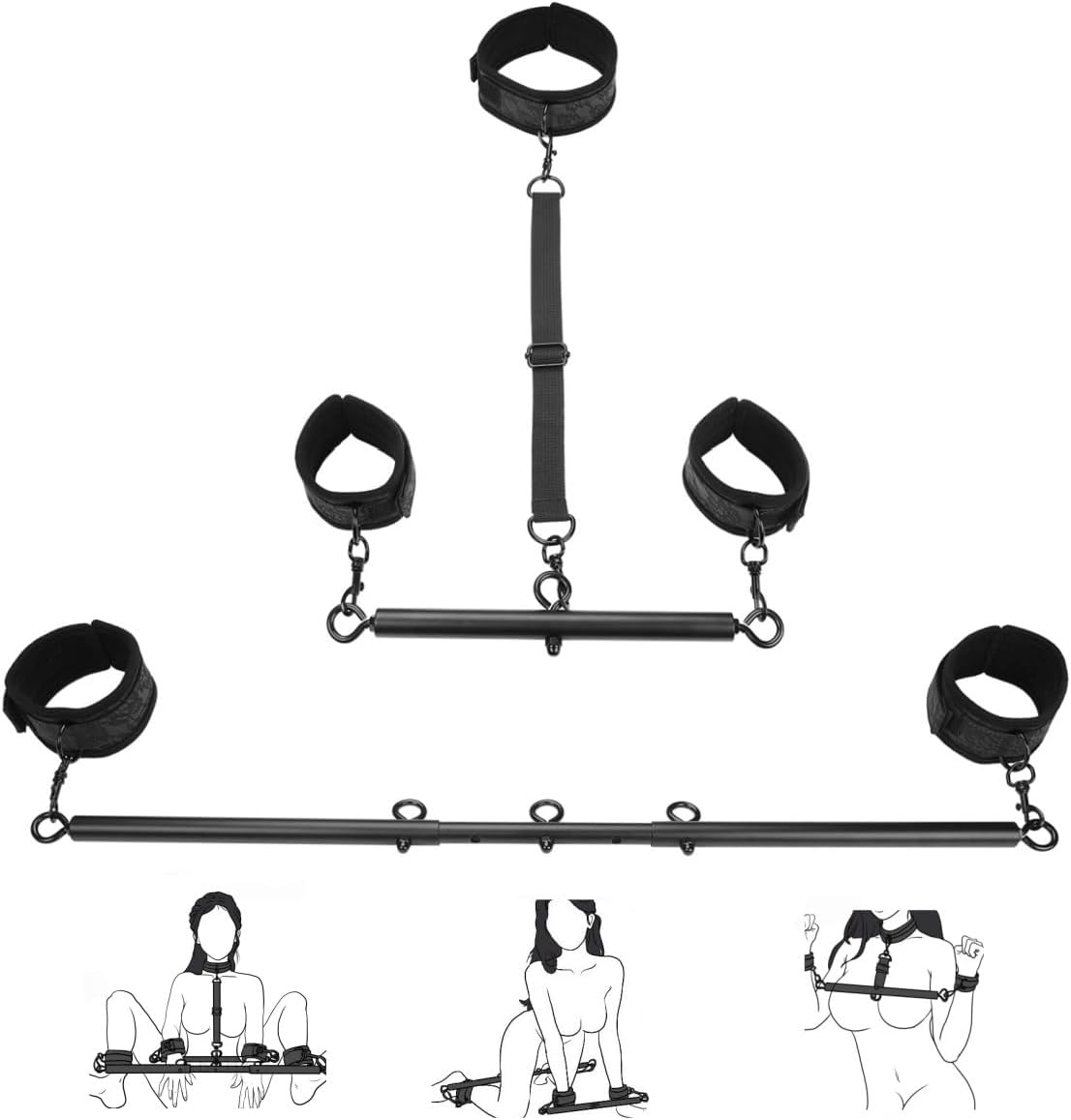Spreader Bar Sex Toys with Wrist Ankle Neck Collar Restraint Kits Adjustable Handcuffs Collar Bondage Set BDSM for Adult Couple