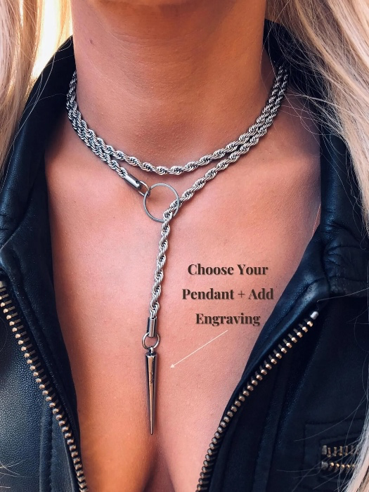 Custom Engraved Stainless Steel Slip Choker – Twist Wrap Chain, Layering Necklace