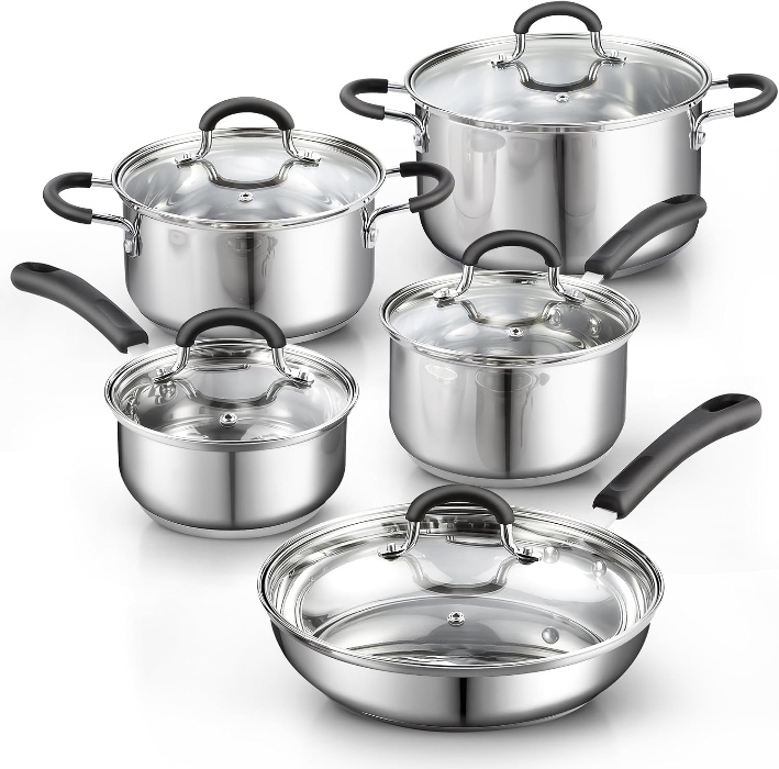Cook N Home Professional Stainless Steel Cookware Set, 10-Piece