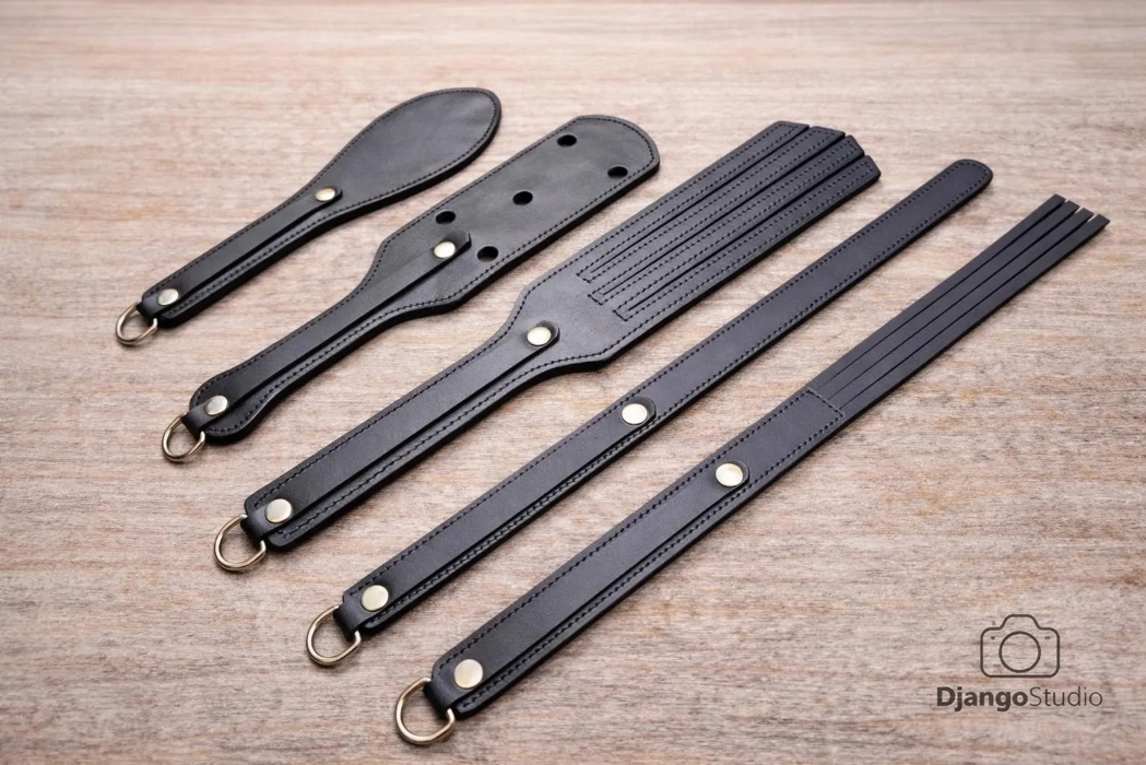 Leather Spanking Paddle Set 5 pcs | Handmade Solid Leather | Adult Training & Impact Play | BDSM Accessories