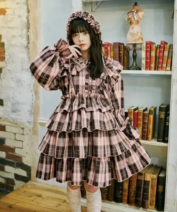 Frill Ribbon Check Tiered Mini Dress