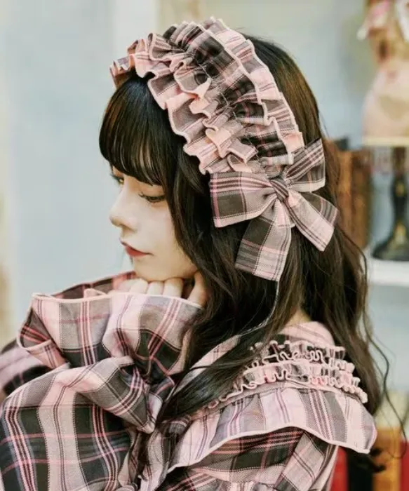 Check Frill Ribbon Head Dress