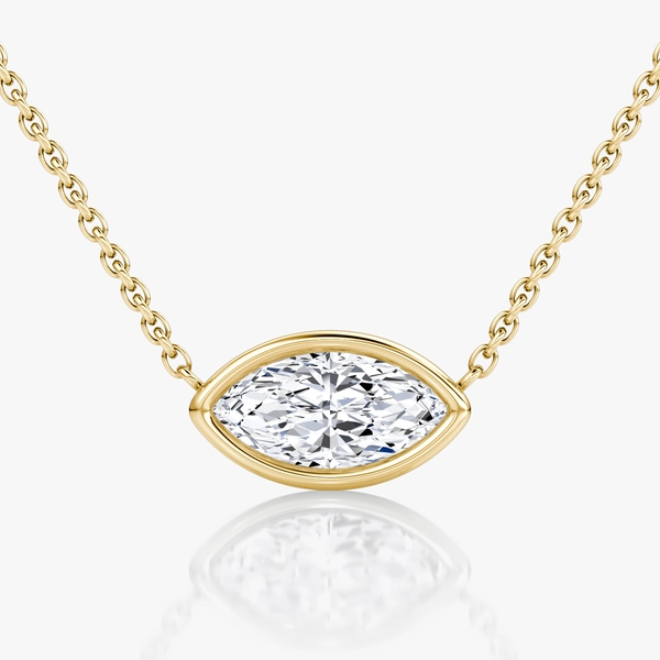 1ct Bezel Solitaire Necklace in Yellow Gold | Marquise Cut | 1.0ct Carat VRAI Created Diamond