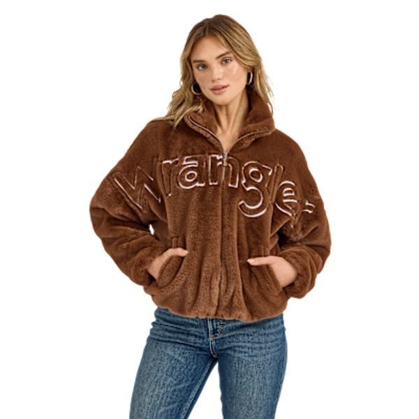 Wrangler Retro Logo Fuzzy Full-Zip Jacket for Ladies - Brown - L