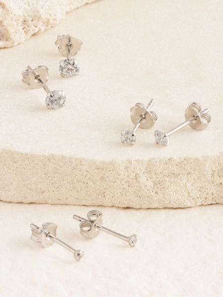 Sterling Silver Crystal Stud Earrings 3 Pack