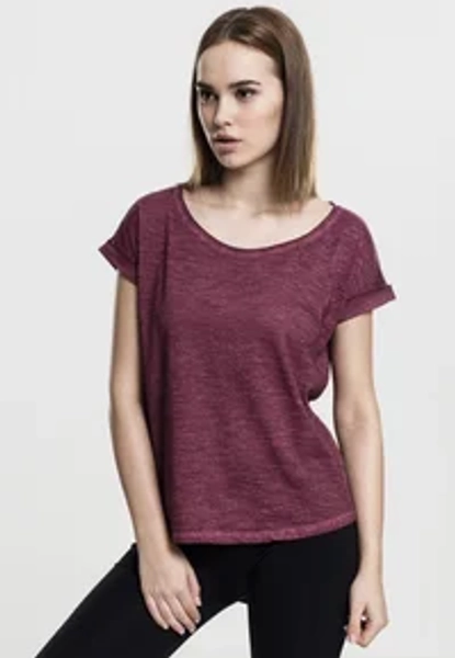 LADIES LONG BACK SHAPED SPRAY DYE TEE - T-shirts - burgundy